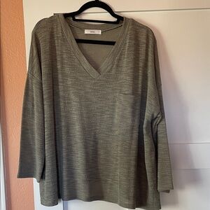 Olive V-Neck Long Sleeve Top